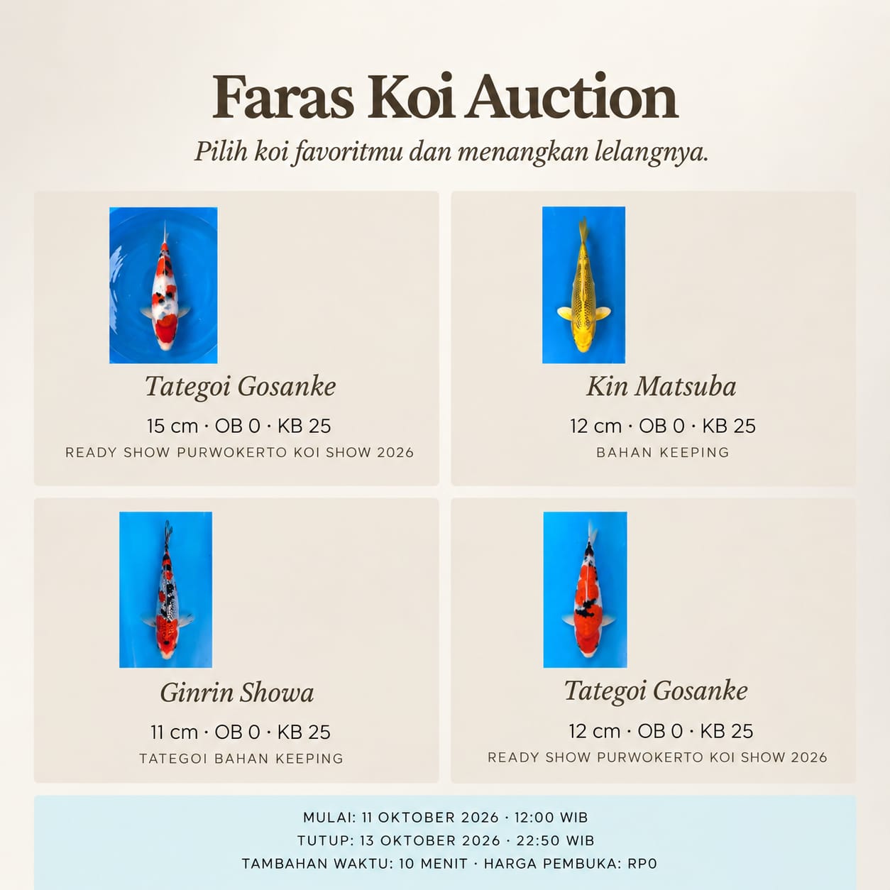 Lelang Koi Online, Jual Beli Ikan Koi, Pasar Koi Terbaik, Agen Lelang Koi, Penawaran Koi Berkualitas, Harga Jual Koi, Lelang Ikan Koi Import, Beli Koi Online, Jual Koi Murah, Koi Showroom, Penjual Koi Terpercaya, Lelang Koi Jakarta, Jual Koi Lokal, Koi Kualitas Unggul, Harga Terbaik Koi, Jual Koi Indukan, Lelang Ikan Hias Koi, Pasar Koi Indonesia, Beli Koi Berkualitas Tinggi, Koi Farm Terbesar, Jual Beli Koi Impor, Lelang Ikan Koi Kualitas Premium, Daftar Harga Koi Terbaru, Pusat Jual Beli Koi, Info Lelang Koi Hari Ini.